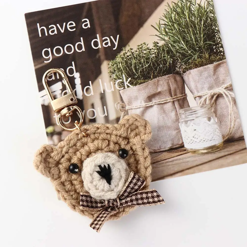 

Kawaii Car Accessory Bow Tie Bear Knitting Wool Key Ring Girls Key Chain Bag Pendant Korean Style Key Chain Schoolbag Pendant