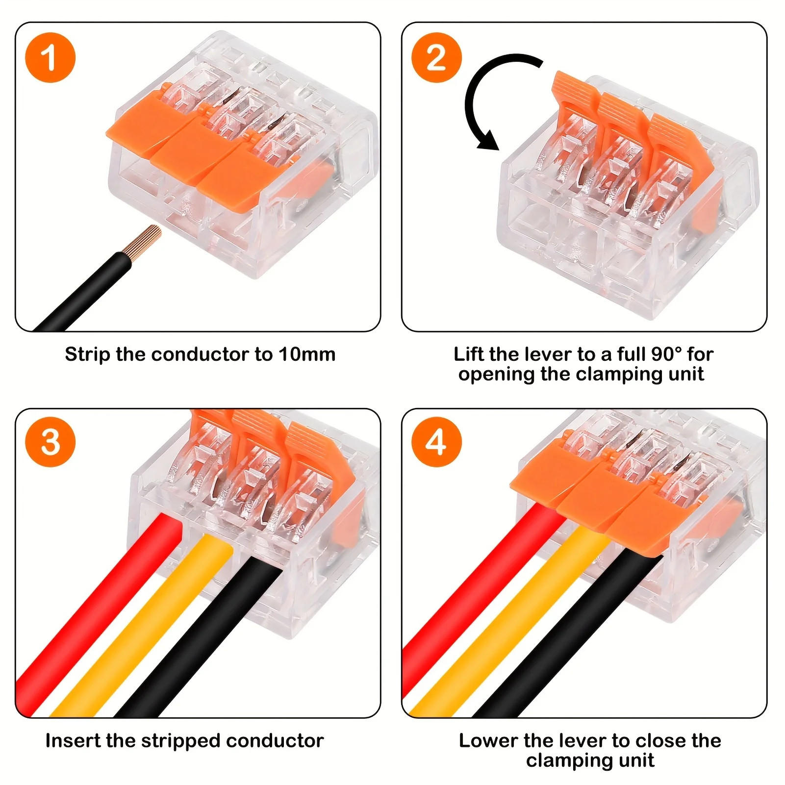 Universelle orange Schnellsteckklemmen mit 2/3/4/5 Ports, Steckverbinder für elektrische Geräte, Kabelverbinder-Klemmen 250V/32A Schnellsteckverbinder Industrielle Elektro-Zubehör Werkzeuglose Klemmen Elektrische Verbi – Detail 8