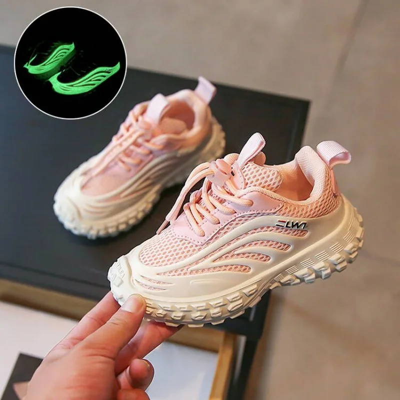 

Fashion Girls Children Night Light Shoes No-Slip Breathable Boys Kids Running Sneakers Air Mesh Sports Casual Size 26-37