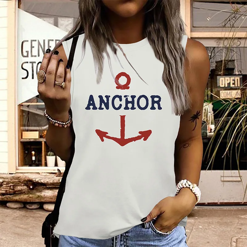 

ANCHOR Letter T-shirt Short Sleeve Crew Neck Casual Top for Summer & Spring Women's Clothing Harajuku Tops