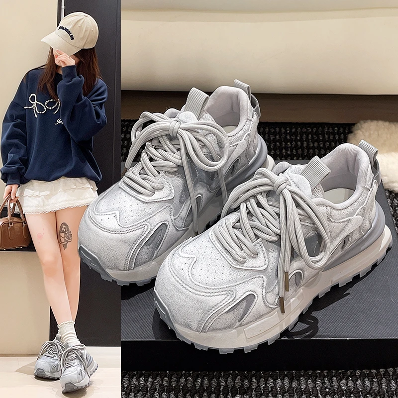 

2025 Casual Comfortable Thick Soled Height Increasing Shoes Women's Summer Mesh Breathable Fashionable Versatile Sports Shoes
