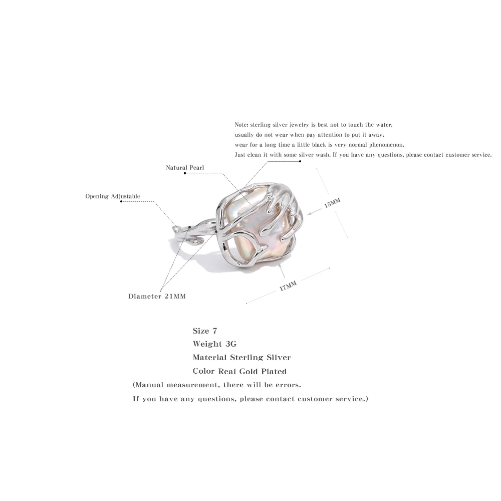 Yhpup luksusowe naturalna perła słodkowodna S925 srebro kreatywny pierścień otwarte regulowane dla kobiet moda elegancka biżuteria prezent