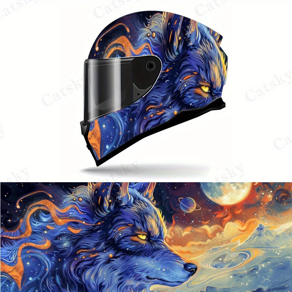 

Fairytale starry blue wolf motorcycle vinyl wraps helmet decal,self-adhesive waterproof helmet decoration,universal motorcycle h
