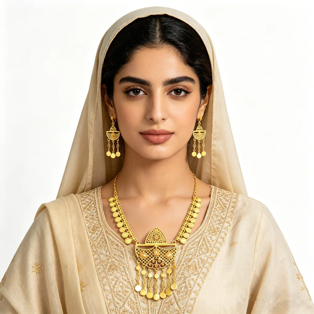 Algerian Traditional Jewelry Set Intricate Coin Tassel Design Cultural Heritage Accessory For Wedding Special Occasion