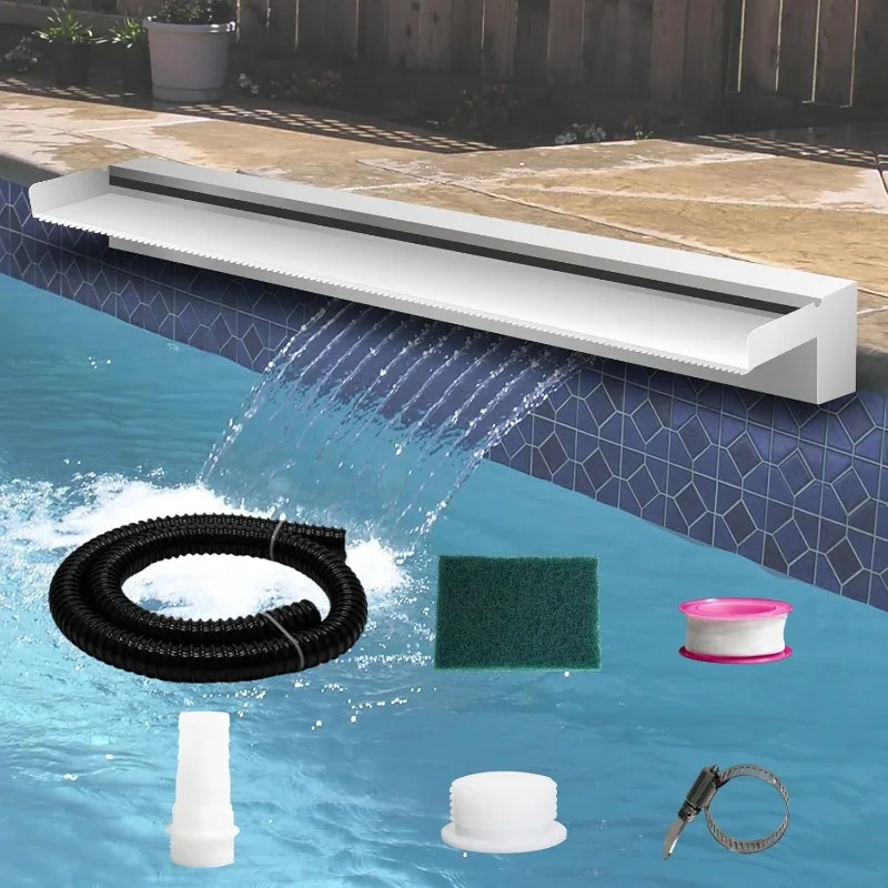 home.Pool Fountain Stainless Steel Pond Waterfall Spillway Kits Garden Patio, Backyard Koi Pond Decor(No LED Light)