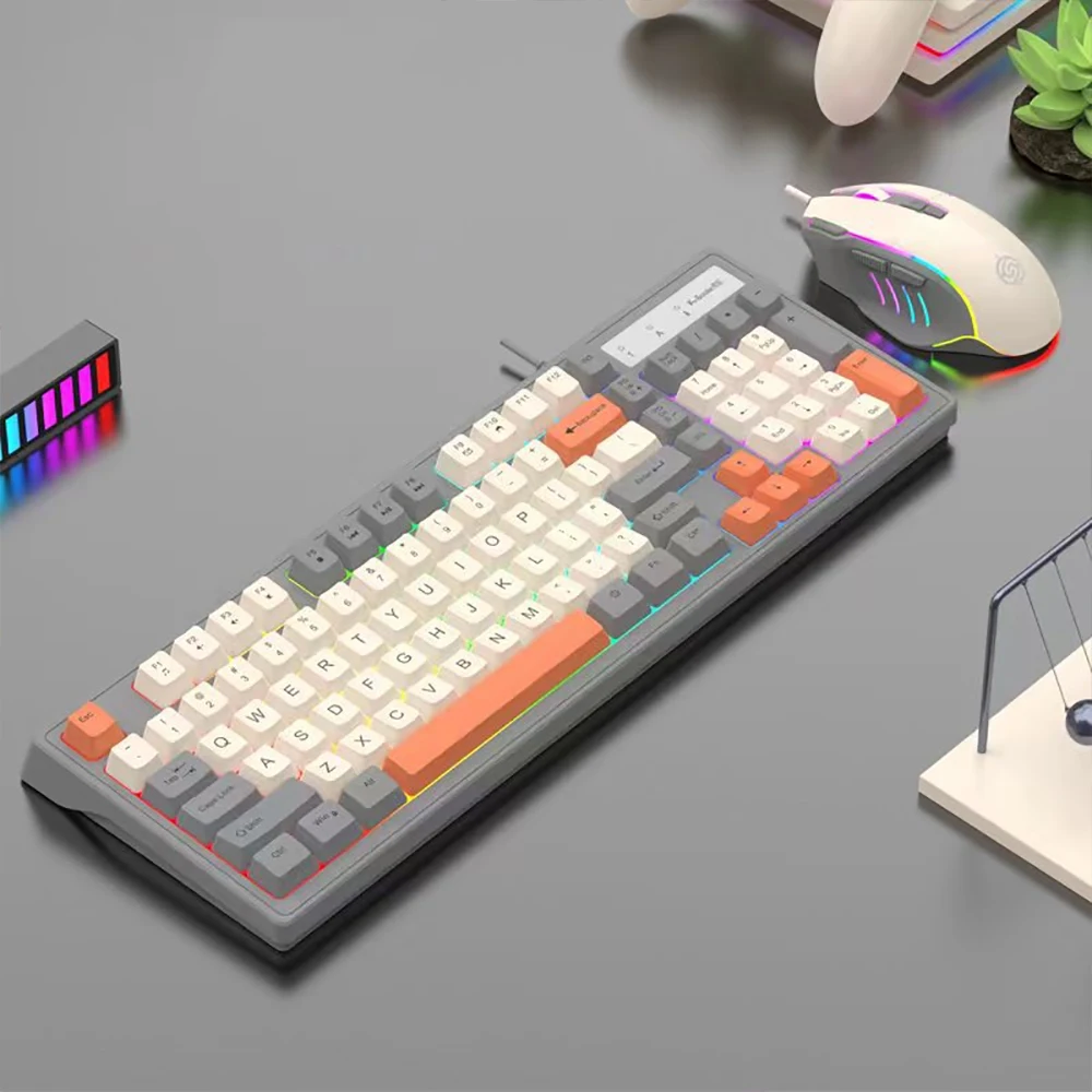 Mechanical Keyboard Wired Computer Gaming Keyboard Office Gaming Mechanical Feeling Keyboard 98 Keys Illuminated