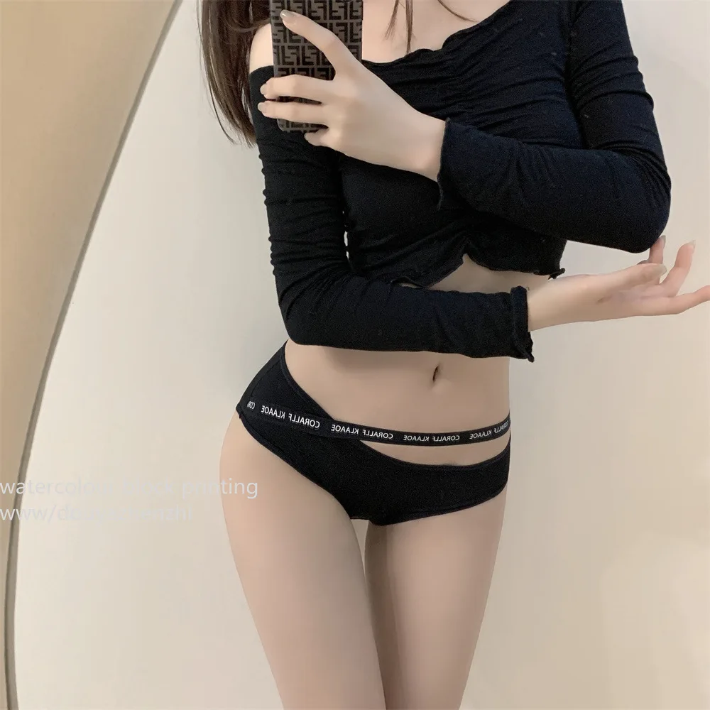 Brief Bedrukte Taille Riem Sexy Ondergoed Voor Vrouwen Zomer Dun Uitgehold Sport Slipje Midden Taille Katoenen Kruis Slips Lingerie