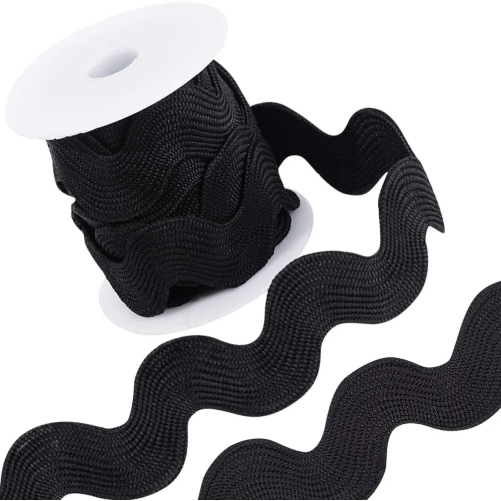 

1 Roll 1-1/8 inch(30mm) RIC Rac Trim Ribbon 5 Yards Black Rick Rack Wave Sewing Bending Fringe Trim Braided Woven Making Kit