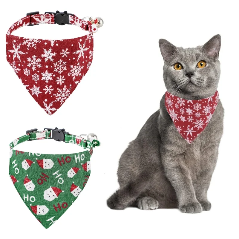 TONG Christmas Cat Collars with Bandana Bell Cat Bandana Collar with Removable Scarf Cat Christmas Collar for Cats