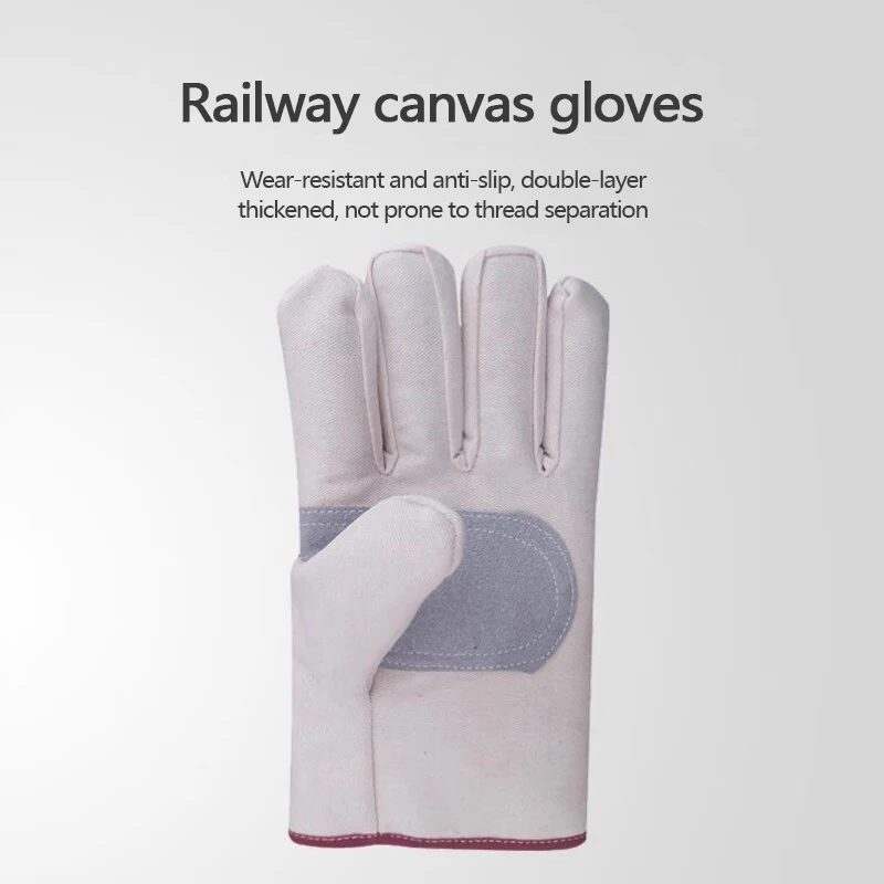 Protective gloves, palm canvas gloves, fully lined thickened welding gloves, work wear-resistant railway construction gloves