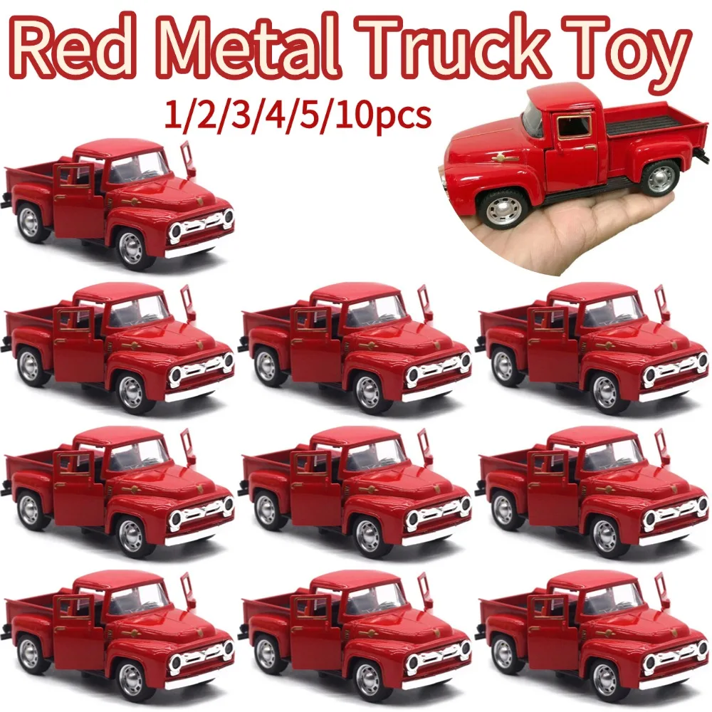 1/5/10pcs Red Metal Truck Toy Vintage Red Mini Classic Pickup Truck Kids Children's Christmas New Year Toy Red Metal Truck Toy