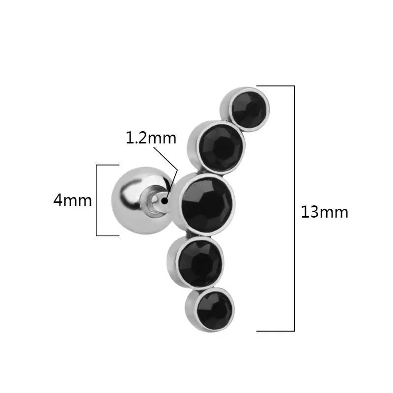 54pcs Five Gem Ear Stud Tragus New Stainless Steel Czech Drill Earrings Earbone Ding Puncture Jewelry Trendy Women