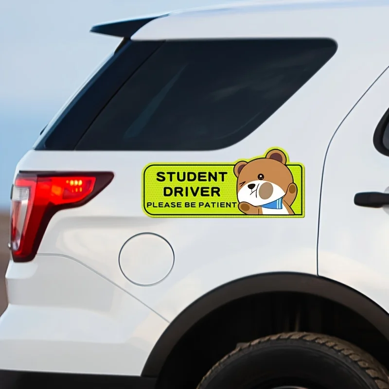 3 Cute Bear-Themed Beginner Driver Car Stickers, 3-Piece Set of Magnetic Reflective Stickers, Safety Warning Stickers, Essential Stickers for Beginner Drivers, Night Reflective Stickers, Refrigerator Magnets