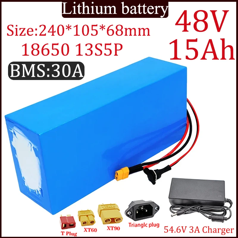 48V 15Ah 13S5P 18650 lithium battery pack 15000mAh built-in 30A BMS For 1500W power tool RV camping trip battery+charger