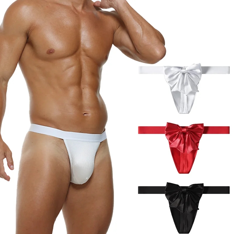 Men's Low Rise Bowknot G-String Thong Ultra-Soft Breathable Underwear Sexy Back Bow Briefs for Daily Wear And Party Adult 18+