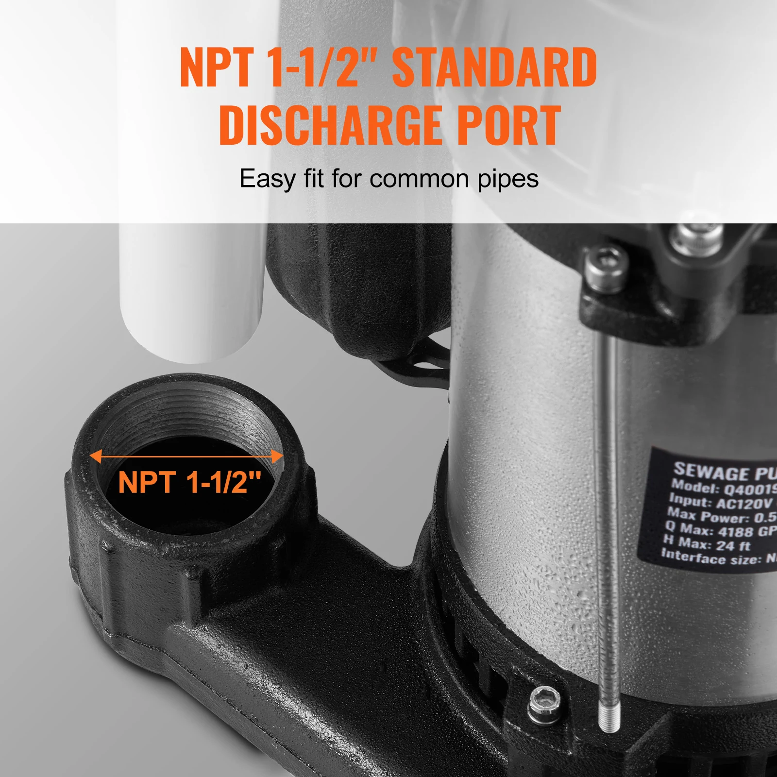 مضخة مياه الصرف الصحي الغاطسة SucceBuy من الحديد الزهر مع مفتاح تعويم تلقائي من الفولاذ المقاوم للصدأ لمزرعة ساحة الطابق السفلي النظيف #6