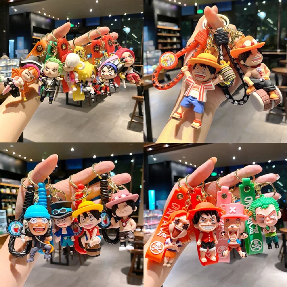 

PVC Keychain Unisex Cartoon Anime ONE PIECE Luffy Doll Fashion Student Bag Pendant Cute Style Men'S Birthday Gift Key Ring