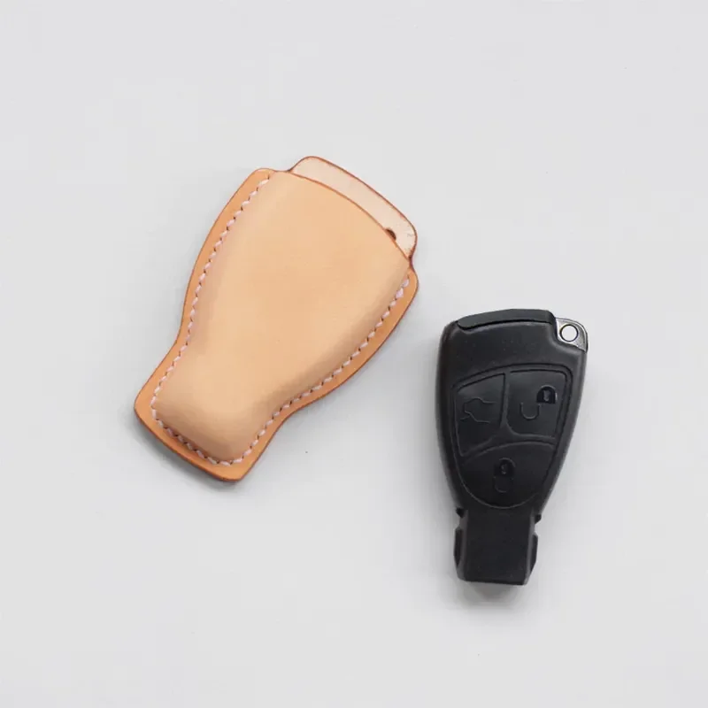 for Old Mercedes Benz Genuine Leather Handmade Key Bag Custom Shaped High Grade Vegetable Tanned Leather Simple Key Cover