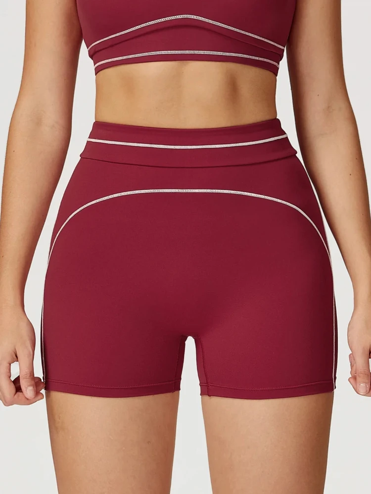 Quick Dry High Waist Yoga Shorts Contrast Color Block Training Sports Pants Push Up Hip Lifting Fitness Workout Shorts Women
