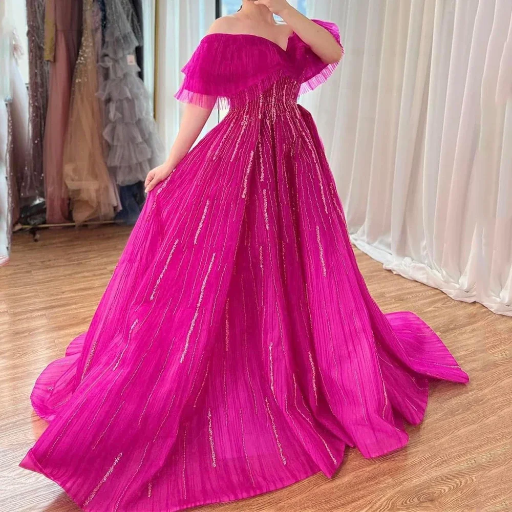 

Flechazo V-Neck Wedding Dress Off the Shoulder Short Sleeves A-Line with Beading Sexy Open Back Lace Up Sweep Train Prom Gowns