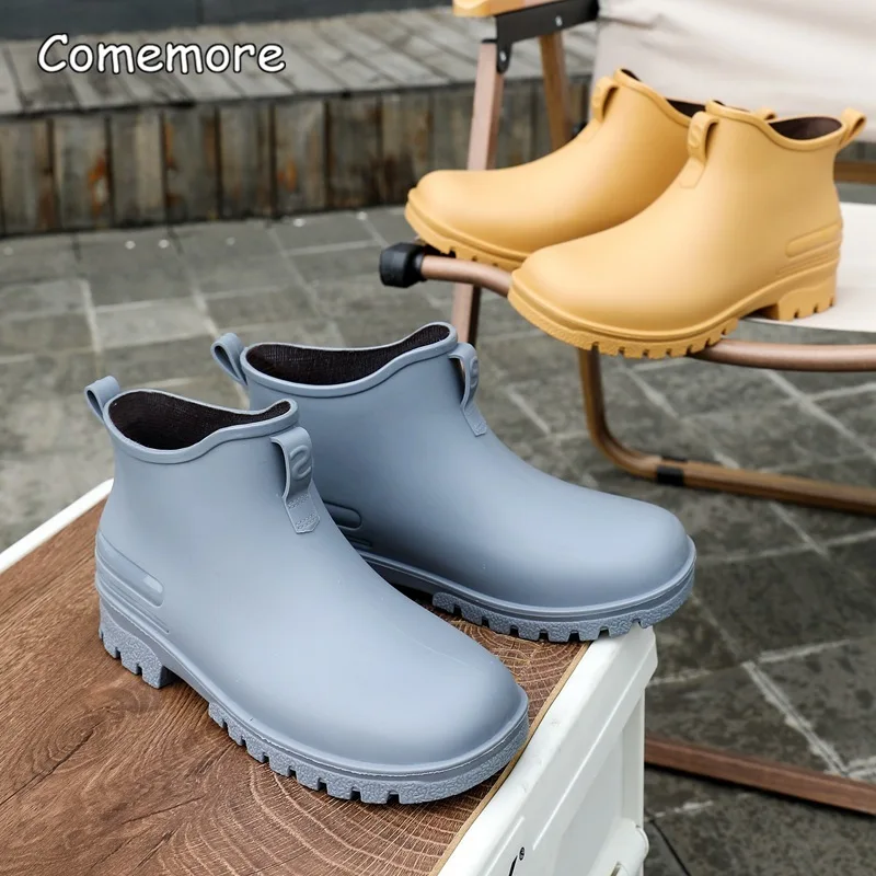 Comemore Waterproof Non-slip Rubber Boots Ladies Casual Slip-on Rainboots Female Garden Galoshes 2024 Fashion Woman Rain Shoes