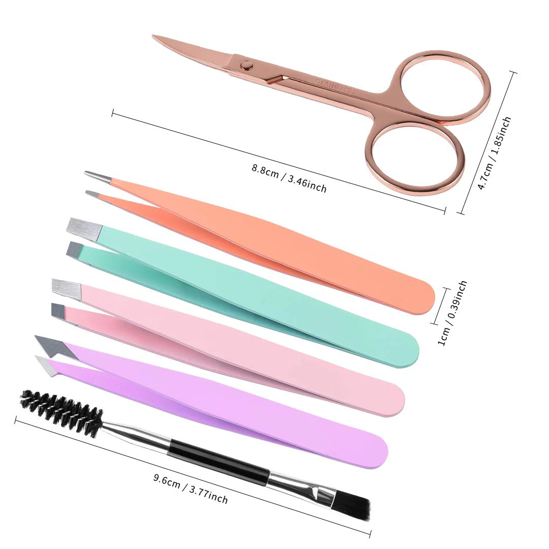 6 Pack Tweezers Set Professional Stainless Steel Curved Scissors for Women and Men Precision Tweezers Eyebrows for Ngrown Hair