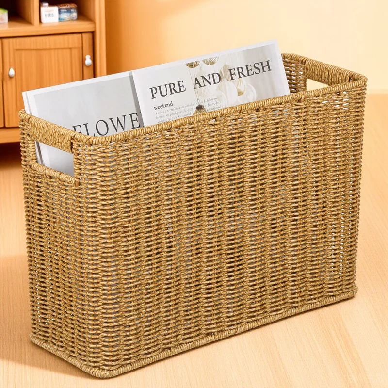 

Large Capacity Imitation Rattan Basket Japanese Style Woven Storage Bin For Desktop Sundry Organizer Home Supplies Household