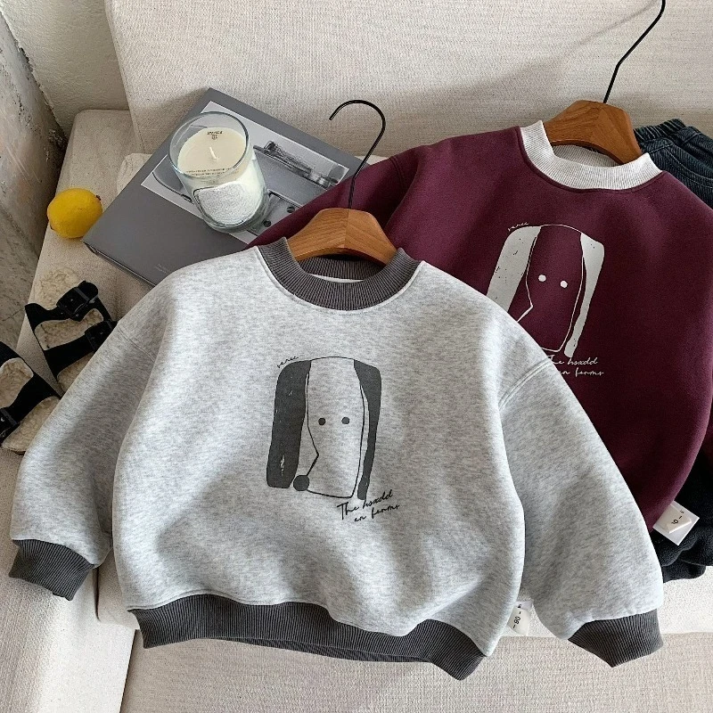 

Kids Graphic Velvet Sweatshirt Long Sleeve Tops for Kids Cartoon Boys T-shirts Girls thicken Pullovers Toddler Outfits Baby Tees