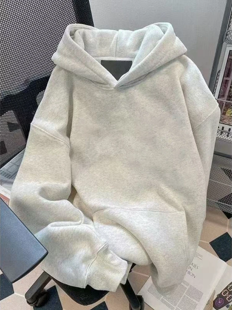 Kids Solid Color Hoodie Autumn Winter Fleece Lined Pullover Casual Boys Girls Sweatshirt Versatile Warm Top