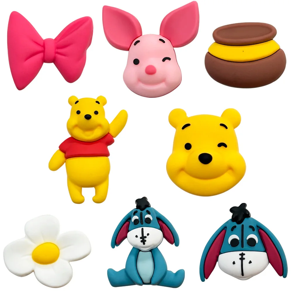 3D Pooh Bear Piglet PVC Shoe Charms Stereo Cartoon Bear Detachable Clog Shoe Decor Accessories DIY Gift for Cartoon Fans