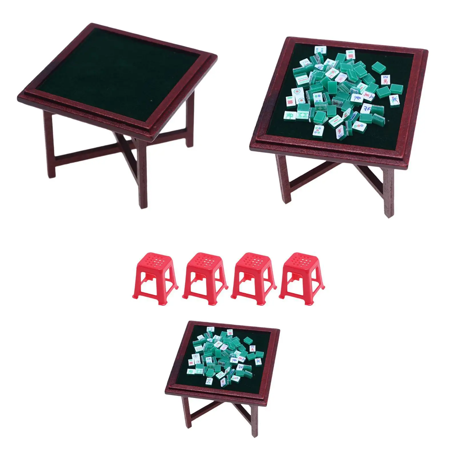 1/12 Mahjong in miniatura Set Sala giochi in miniatura Puntelli Scrivania in miniatura Modello portatile fatto a mano Modello di mobili Mahjong per casa delle bambole