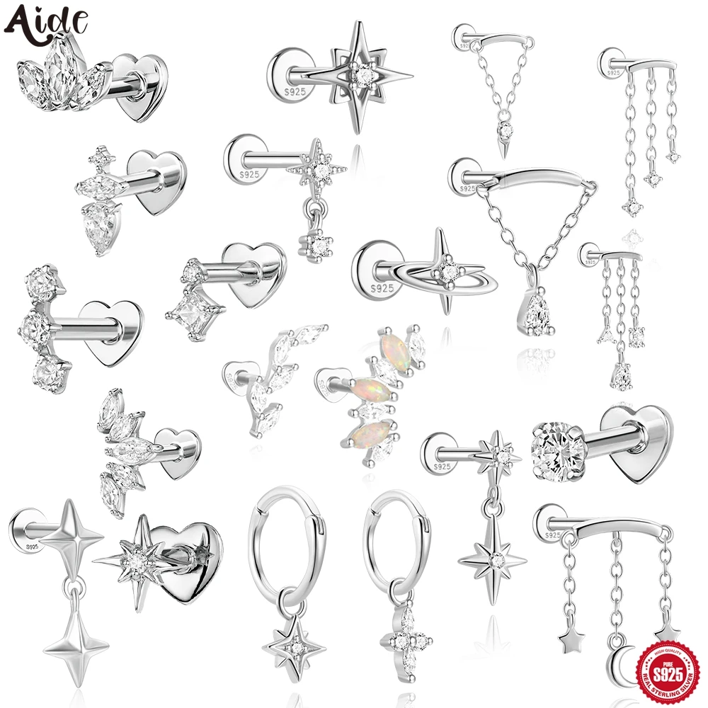 

Серьги-гвоздики Aide S925 из стерлингового серебра для пирсинга хряща уха в форме звезды/сердца для женщин, идеальный подарок на день рождения и набор для подарка ей