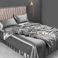 Pure 100% Mulberry Silk Bedding Set Bed Sheets and Pillowcases King Size Bedding Sets Soft Skin Friendly Silky Bed Sets