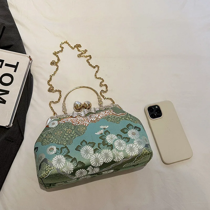 New Boho Chic Embroidered Handbags Women's Fashion Shoulder Bags with Metal Handle & Chain Strap Crossbody Purse Casual Day Bags view 5