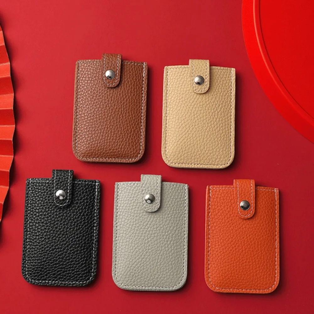 Laminated Concealed Pull-out Business Card Case 4 Card Pockets PU Leather RFID Blocking ID Card Holder Mini Wallets