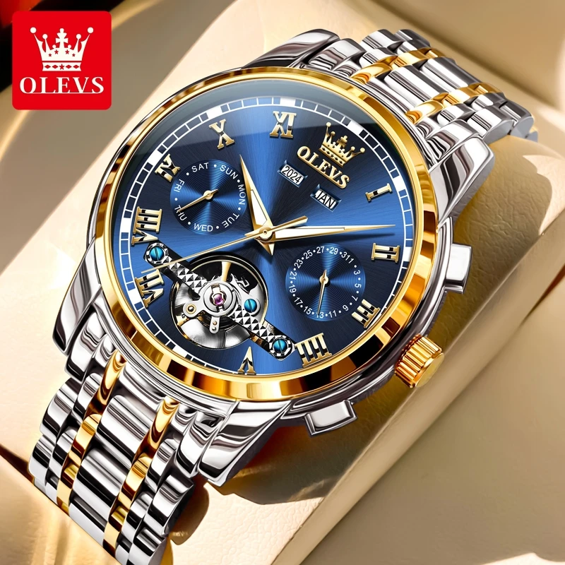 OLEVS الفاخرة التلقائي رجل ساعة جوفاء الهيكل العظمي ساعات رجالية الأصلي الميكانيكية ساعات اليد 30 متر مقاوم للماء الساخن 6607
