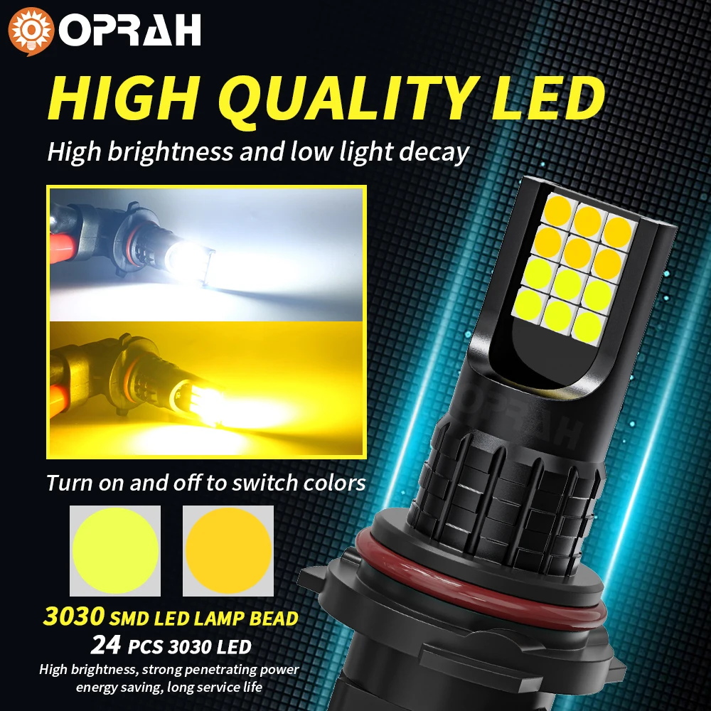 Oprah 2PCS High Quality Dual Color H7 H11 9006 HB4 9005 HB3 3030 24SMD Car CSP LED Fog Headlight Bulbs Foglamps Yellow White 12V