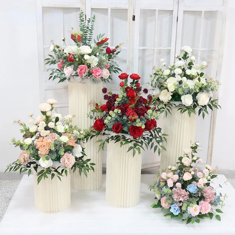 

50cm Artificial Rose Peony Eucalyptus Leaf Road Lead Flower Ball Table Centerpieces Wedding Decoration Floral Arrangements Decor