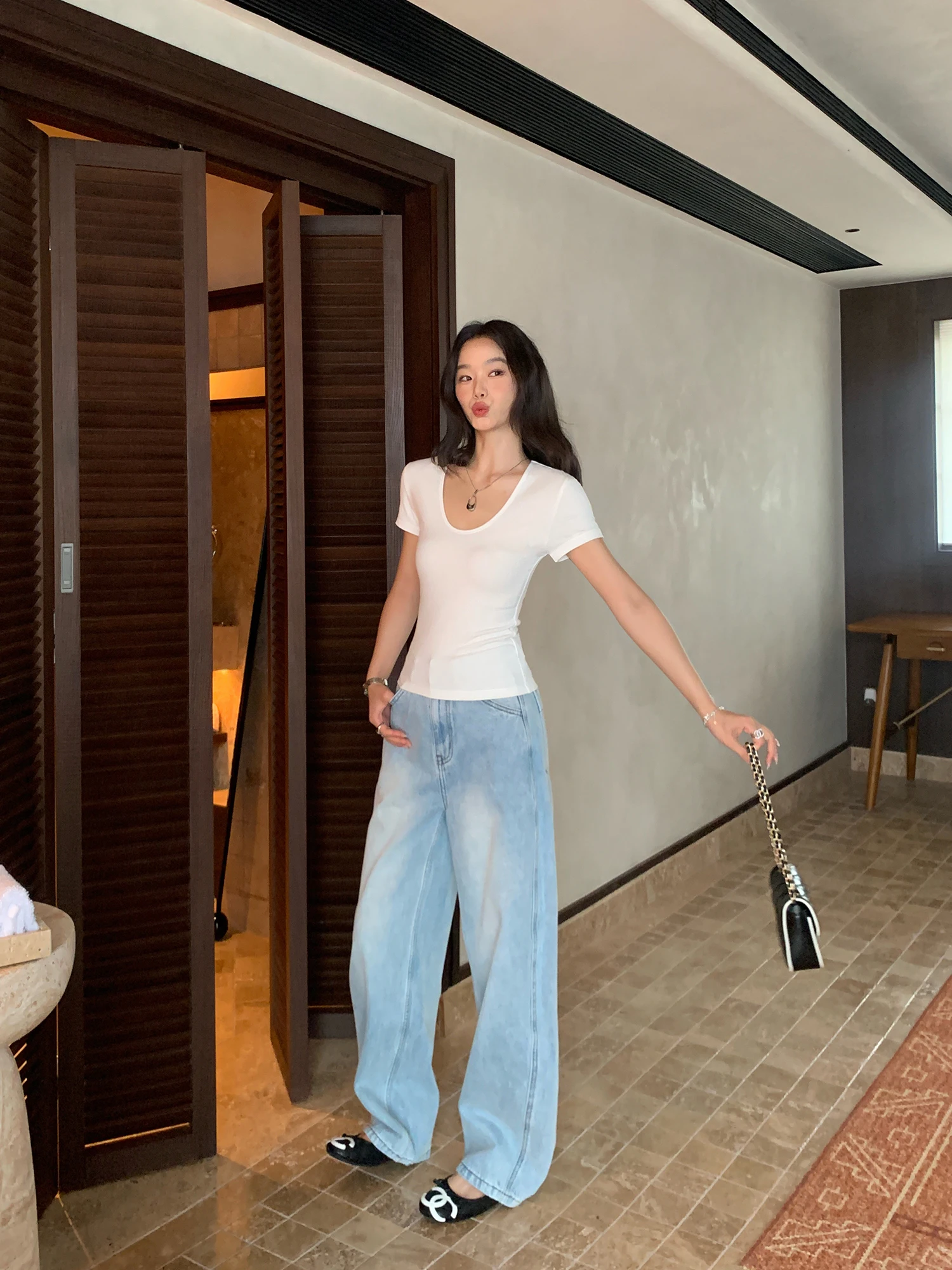 

Джинсы Pusumede Lazy American Sle Knife с широкими штанинами, брюки-бананы, повседневные, с низкой талией, на молнии, женские летние длинные брюки