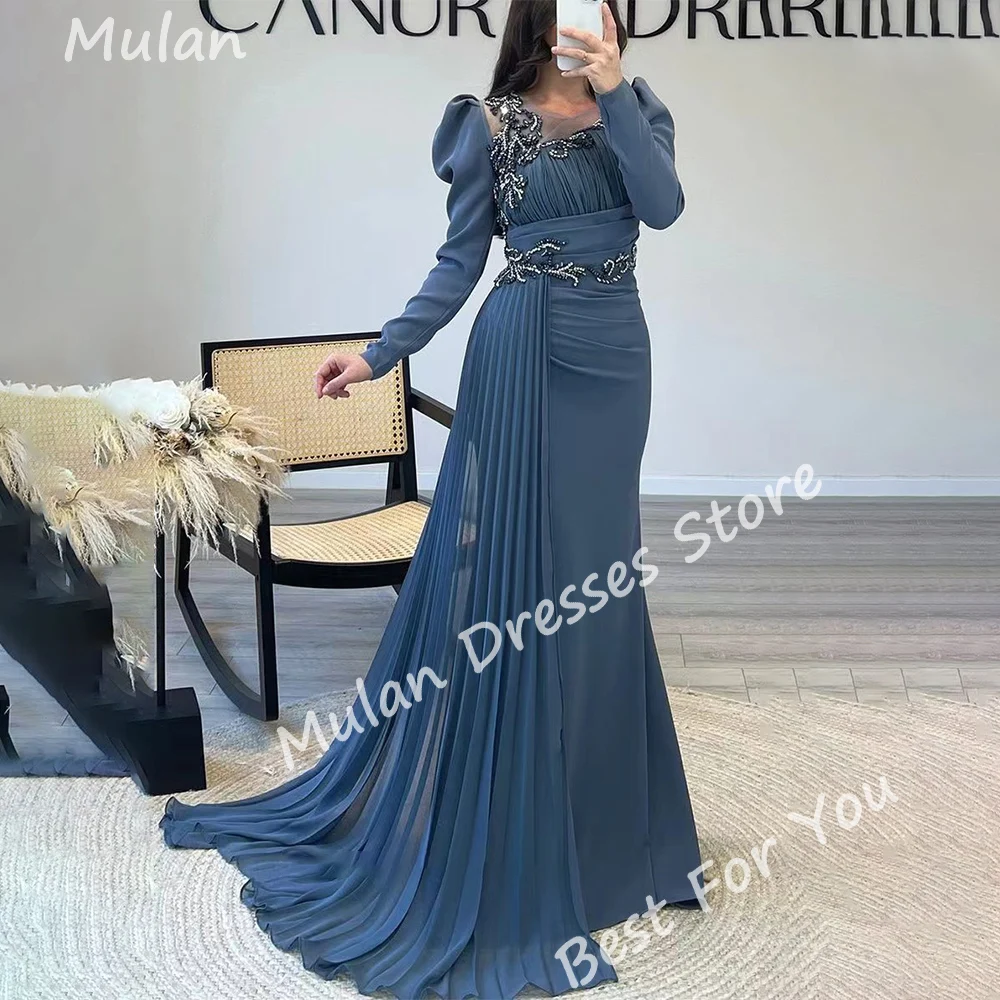 

Elegant Long Beads Evening Dresses for Women Chiffon O-Neck Floor-Length Mermaid Special Events Prom Party Wedding Dress 2024