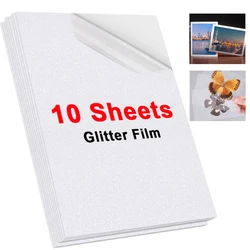 10 Sheets Glitter Cold Laminating Film A4 Self-adhesive Holographic Star Shiny Dots DIY Package Color Card Photo Laminating Film