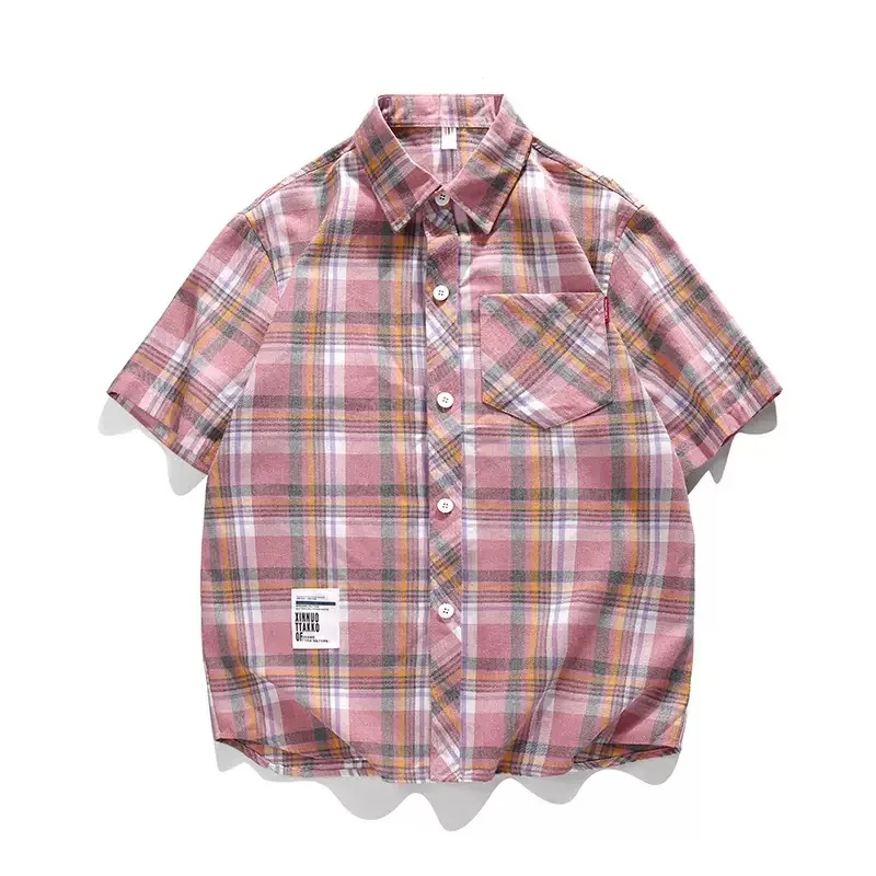 

Summer New Fashion Trend Sports Short Sleeved Checkered Shirt Men's Casual Loose Retro Breathable High-Quality Plus Size Shirt