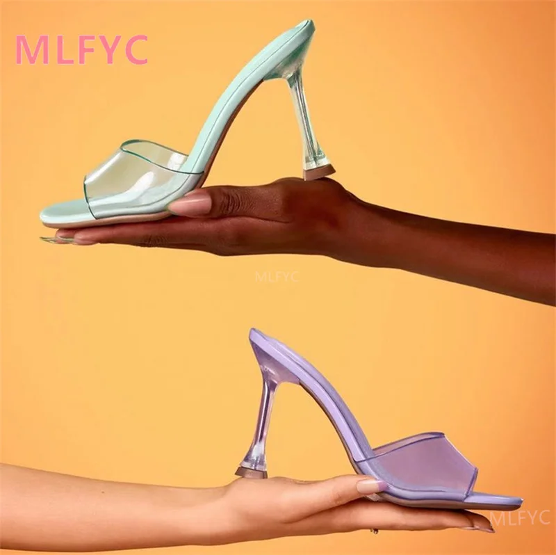 Summer sequins with transparent stiletto fairy sandals all-match open-toed fashion high-heeled slippers woman shoes  sexy