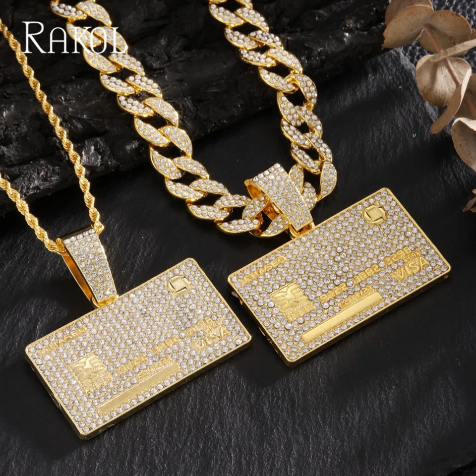 RAKOL Hip Hop Dollar Pendant Necklace With Iced Out Zircon Cuban Chain Necklaces For Men Women Fashion Punk Jewelry Gifts