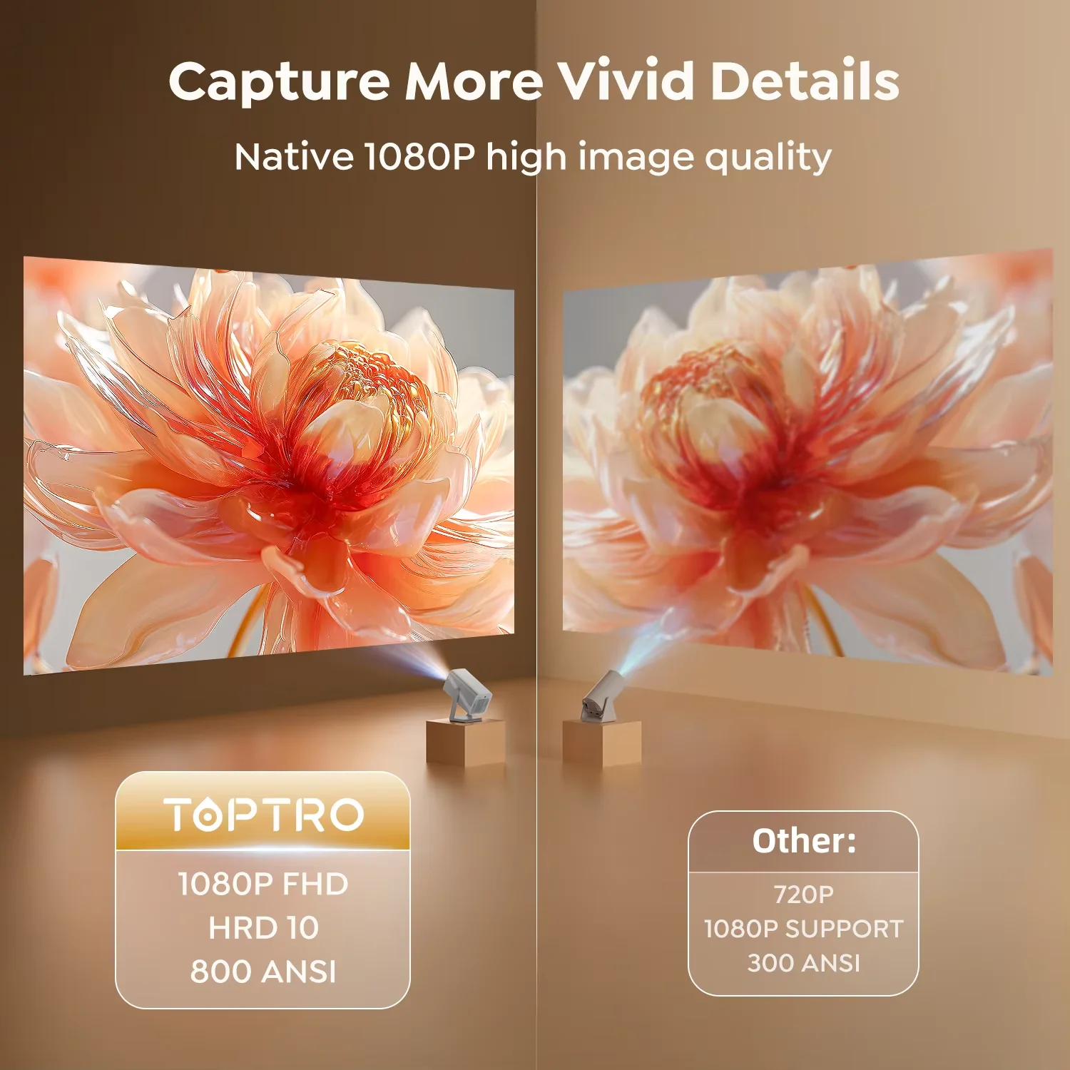 TOPTRO TP1 Projector 4K Netflix Officially 1080P 800ANSI Auto Focus Support WIFI6 Mini Portable Projector For Home Movie Theater
