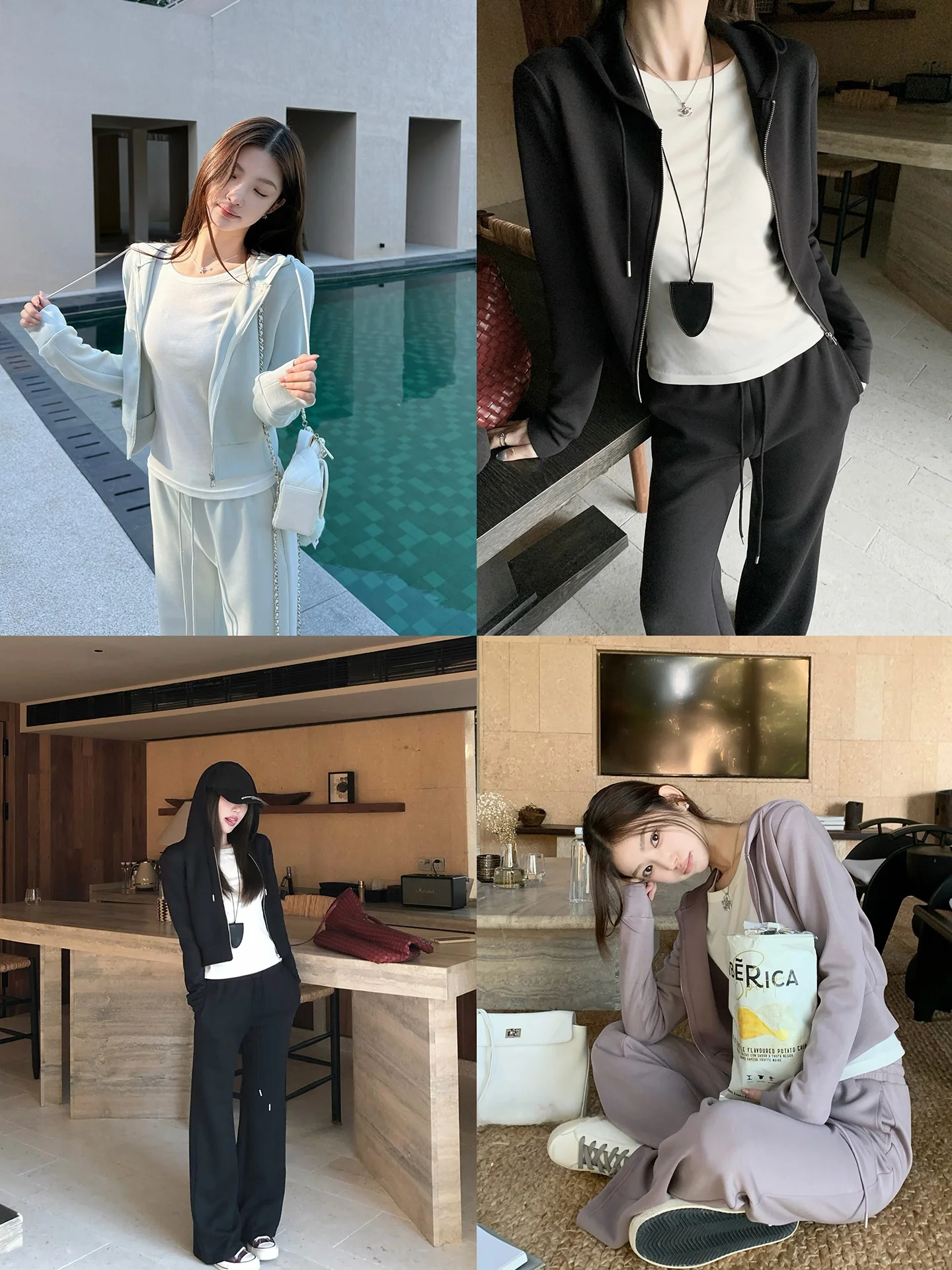 

Daily Commute ort Hoodie Jaet Dstring Casual Pants Soft Cozy Set Women Long Sve Zipper Regular Fit Faion Set