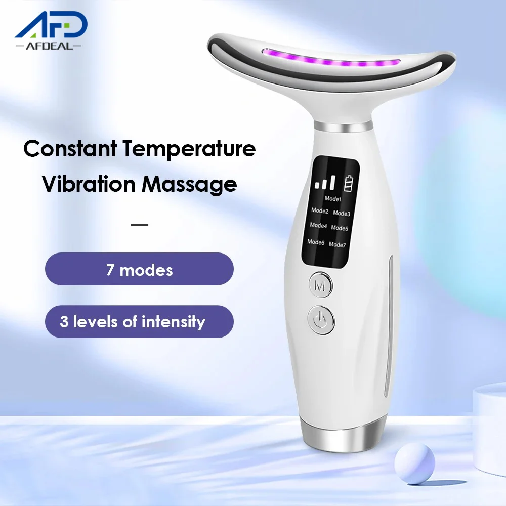 7가지 모드 3단계 얼굴 목 미용 기기 진동 마사지 목 주름 개선 가정용 얼굴 리프팅 기계 7가지 색상 LED 조명