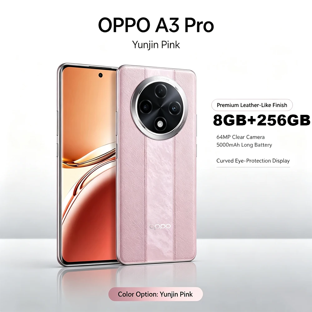 Oppo 2026 NEW Original OPPO A3 Pro Mobile Phone Leather‑like Back 6.7" Curved Screen 5000mAh Battery 64MP Camera IP54 Smartphone - Aliexpress Deal