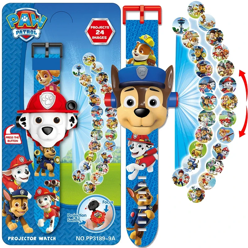 Paw Patrol 3D Projection Digital Watch Toys Set Dog Puppy Patrulla Canina Anime Action Figures Model Toy Marshall Chase Kid Gift