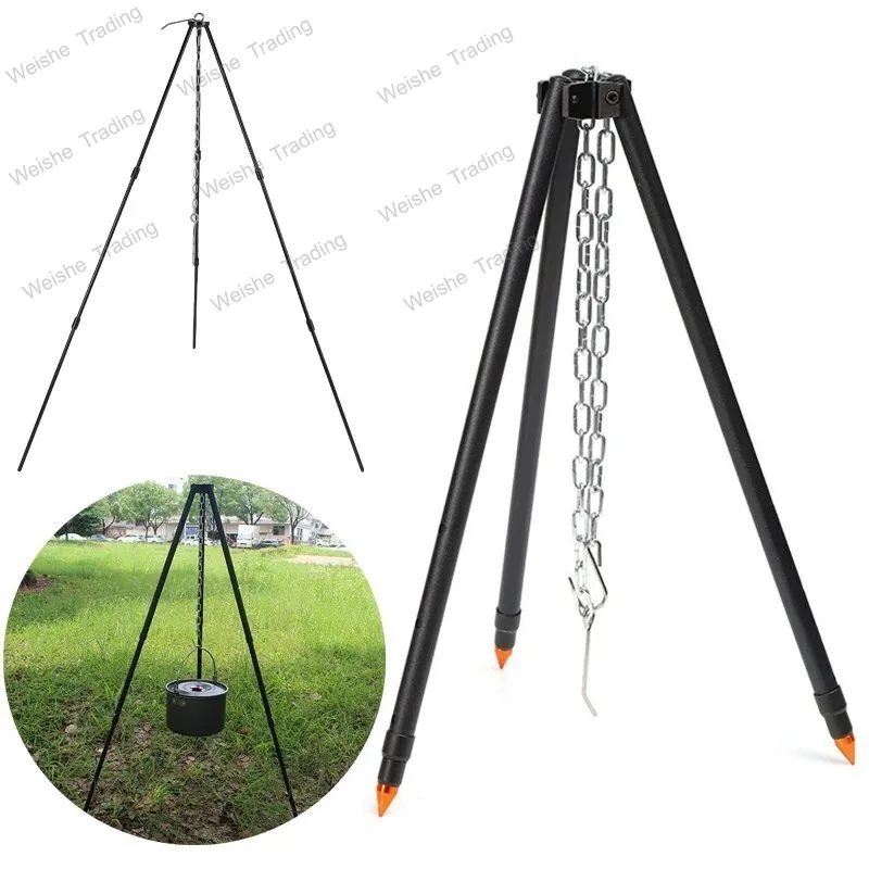 

Camping Campfire Tripod for Hanging Pot Outdoor Cookware Picnic Cooking Pot Grill Rack Barbecue Support Aluminum Alloy Tripod